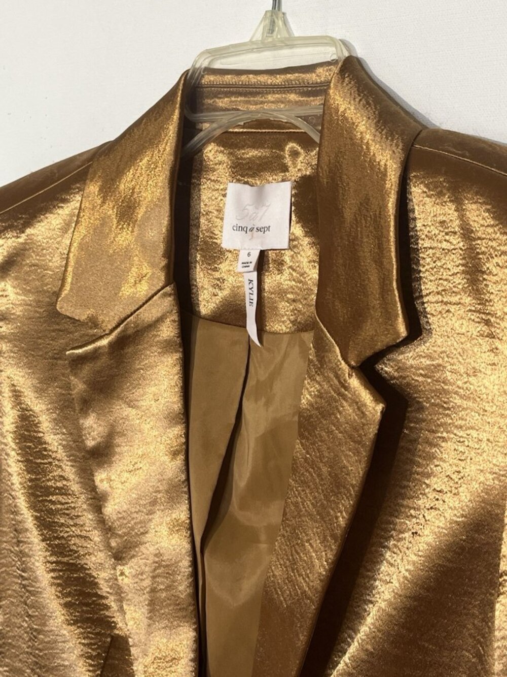 Cinq a Sept Kylie Cinnamon Satin Ruched Sleeves Blazer Jacket - Picture 8 of 12